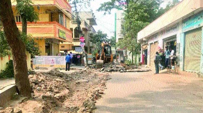Road dug up since December 6 at Attapur awaits the MLA to lay the foundation-stone.
