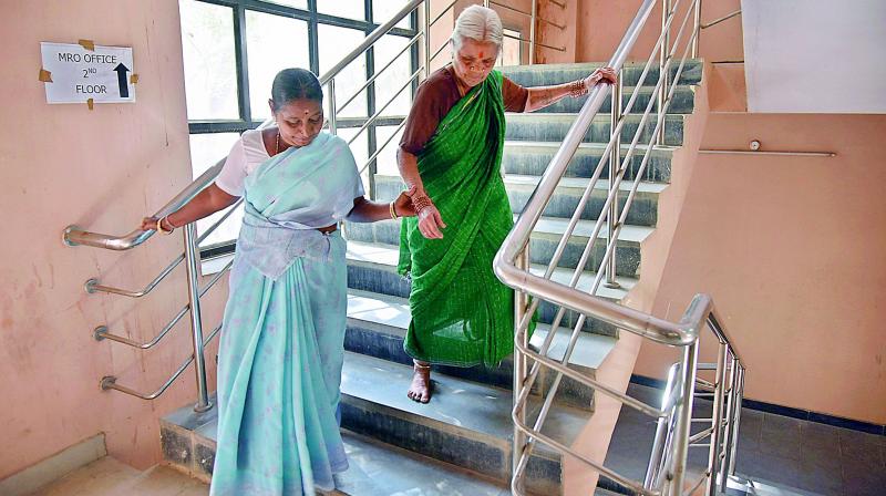 Senior citizens face trouble while climbing staircases in government offices.