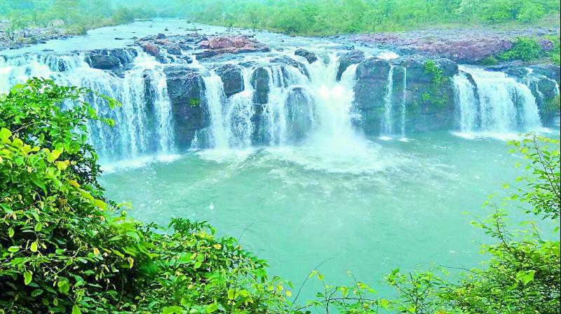 The water fall located near Veerabhadravaram village in Bhupalpally.