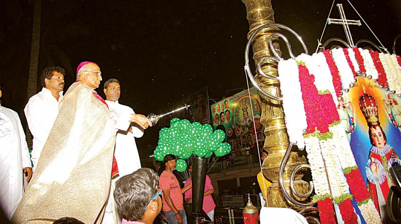 Rector-cum-Parish Priest Fr Joseph Menezes at infant Jesus annual feast in Bengaluru on Thursday