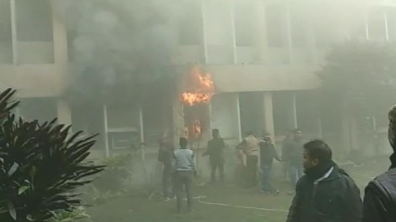 Six fire tenders took nearly an hour to control the flames which destroyed important documents in the record room. (Photo: ANI)