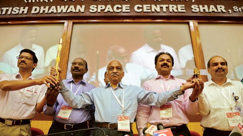 Dr Kailasavadivoo Sivan (second from left)after the launch of 28 satellites in Sriharikota on Friday (Photo:AFP)