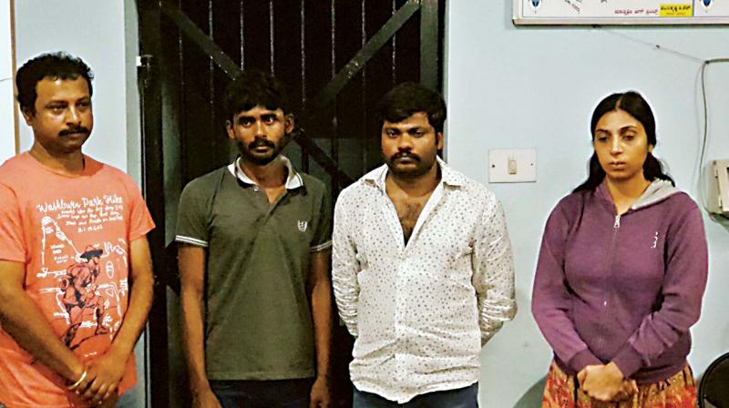 The accused:  Kantrajgowda Gopalappa, Renukaprasad G, Pradeep Nagegowda and Arshia Mubarak