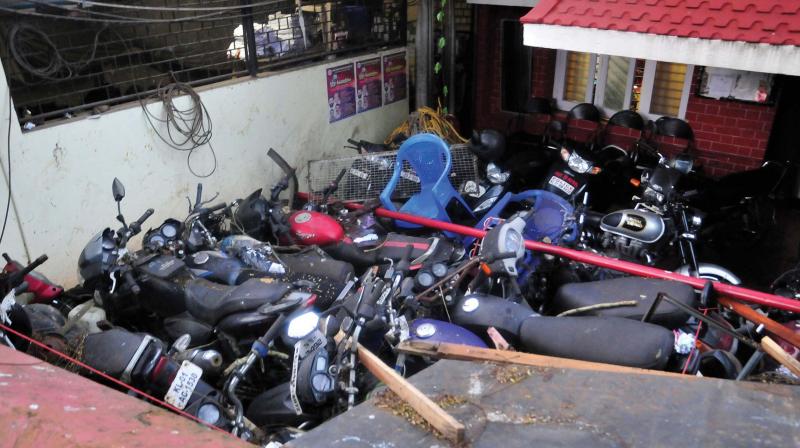 Seized vehicles piled up near Museum police station in Thiruvananthapuram.