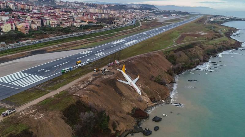 Turkish passenger plane skids off runway, stops metres away from Black Sea