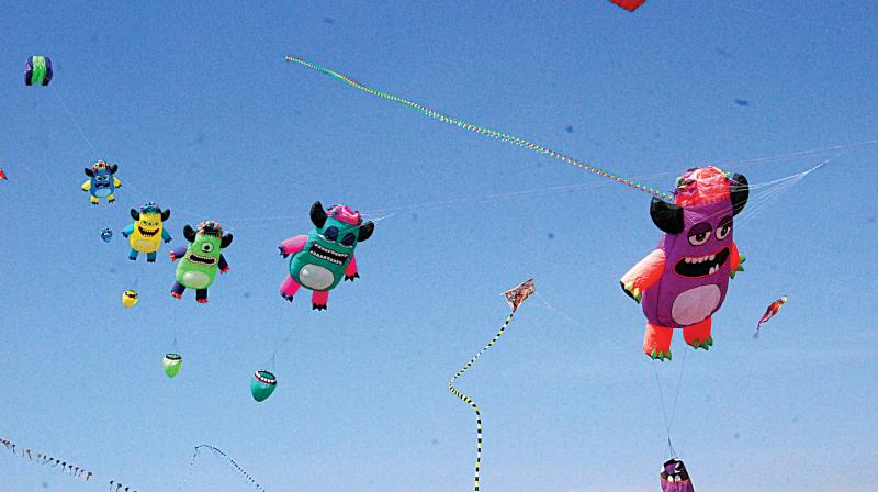 Different kinds of kites made their presence felt at the International Kite Fair, in Belagavi on Saturday 	(Photo:DC)
