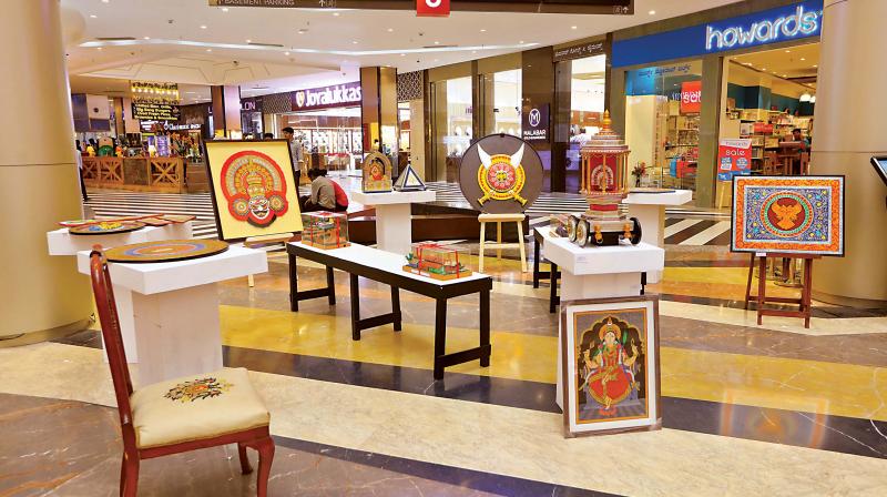 Artworks displayed at ArtSci 2018 at a mall in Bengaluru on Wednesday. (Photo:DC)