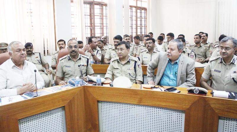 Home Minister Ramalinga Reddy at a review meeting with police officials in Bengaluru on Saturday. (Photo:DC)