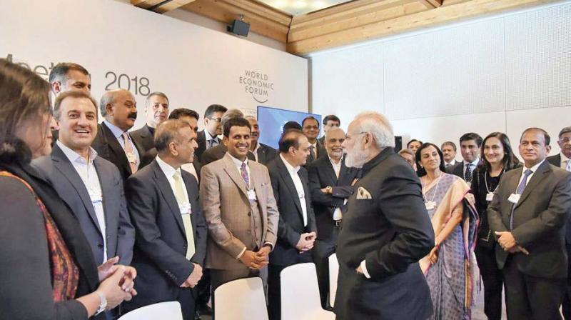 Prime Minister Narendra Modi interacts with Indian CEOs in Davos. (Photo:PTI)