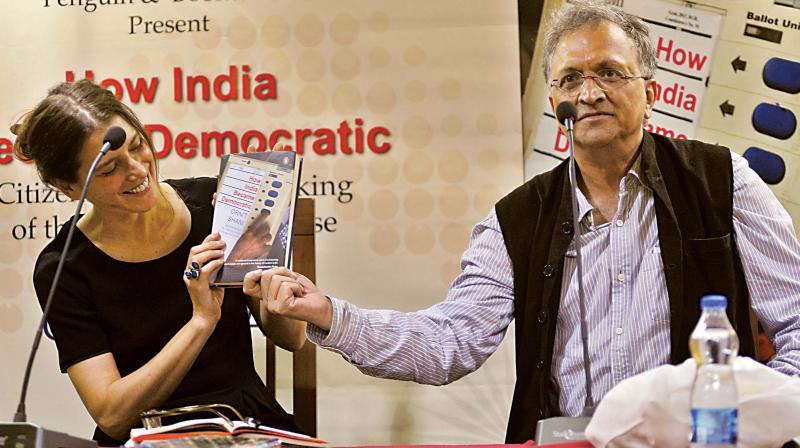 Historian Ramchandra Guha at the release of Ornit Shanis book, How India Became Democratic