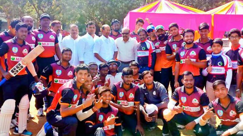 MLR Royals Mahbubnagar pose after defeating Kakatiya Kings in their Telangana T20 League match.