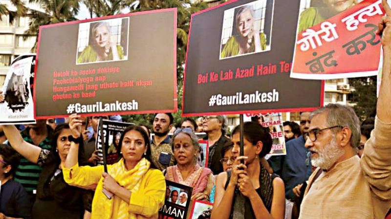 A file photo of a rally demanding justice for writer-journalist Gauri Lankesh