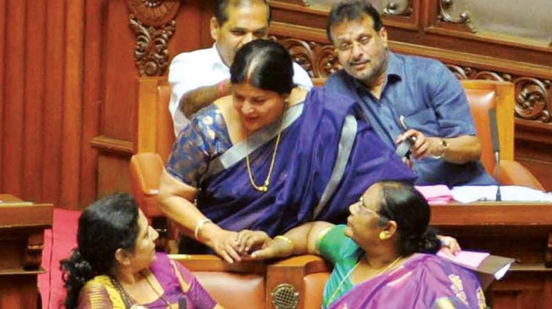 Women MLCs including Jayamala during the Legislature session on Wednesday