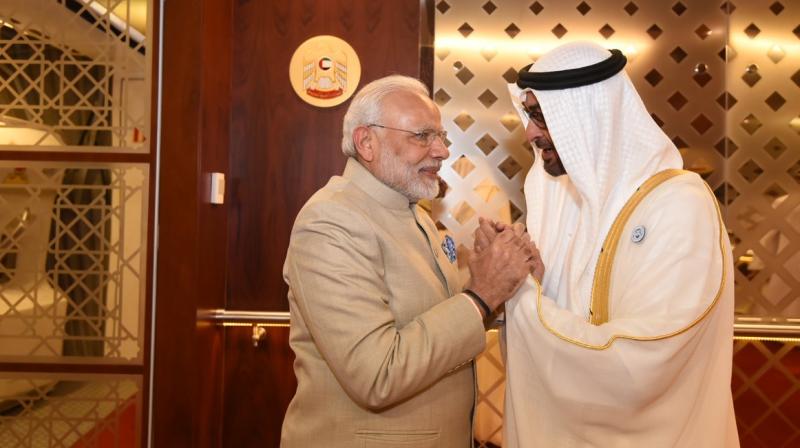 Prime Minister Narendra Modi was received by Mohammed Bin Zayed and other members of the Royal family at Abu Dhabi airport. (Photo: Twitter/@PMOIndia)