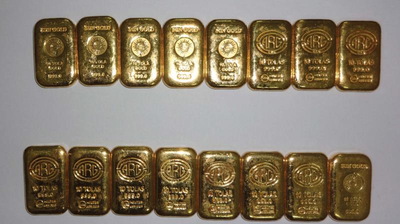 Gold bars seized by customs officials in Mangaluru on Sunday. (Photo:DC)