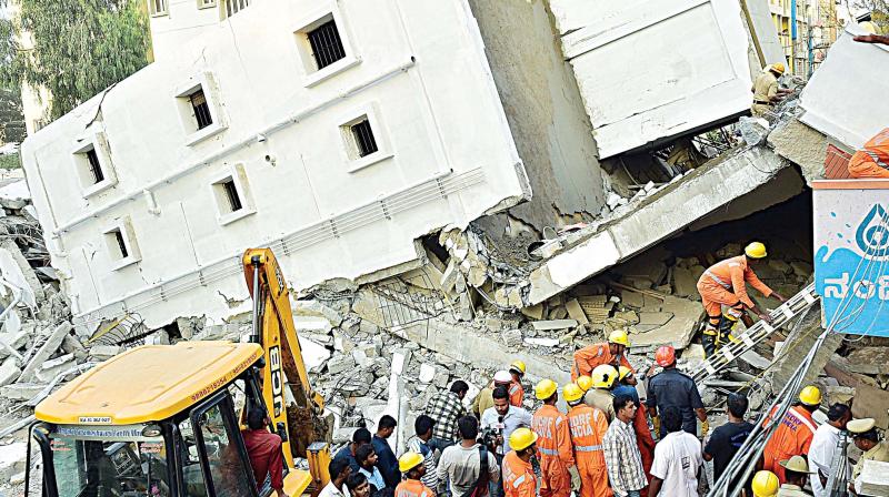 The five-storey building that collapsed in Kasavanahalli on Tuesday. (Photo:DC)