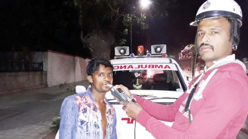 Jagadish, an ambulance driver caught driving drunk in Bengaluru on Saturday.  (Photo:DC)