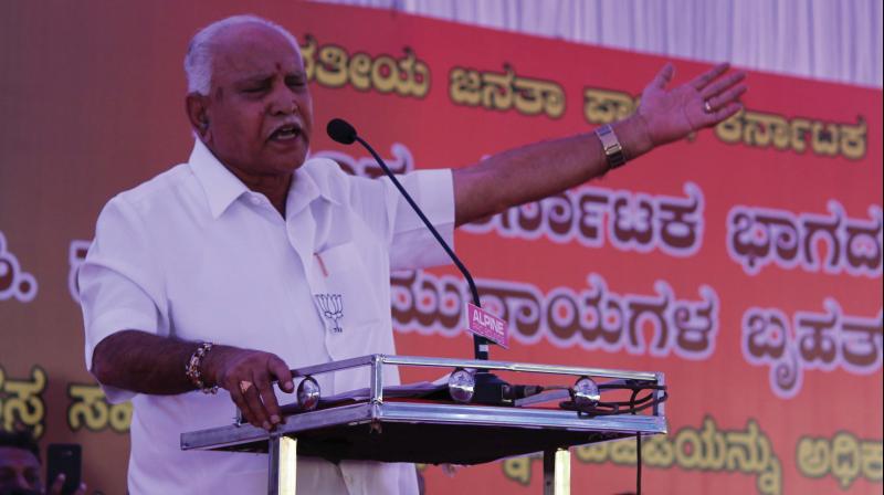 State BJP president B.S. Yeddyurappa addressing a gathering in Haveri on Thursday. (Photo:DC)