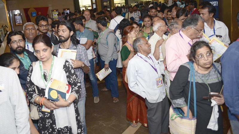 Cinema lovers during the 10th Bengaluru International Film Festival  BIFFES at Orion Mall in Bengaluru on Friday.  (Photo:DC)