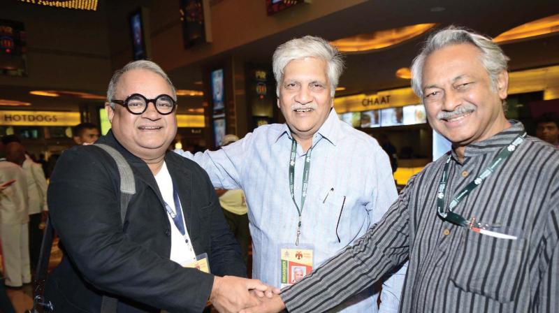 Film-makers Bharath Bala, Girish Kasaravalli and Rajendra Singh Babu at the 10th Bengaluru International Film Festival in Bengaluru on Friday.	(Photo:DC)
