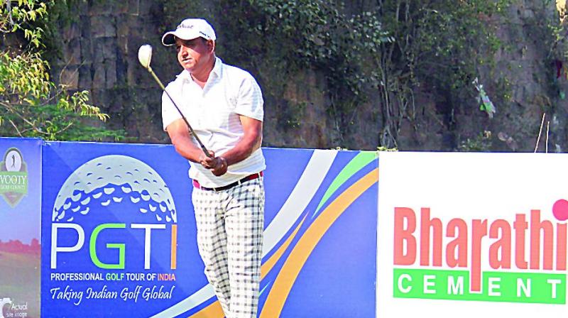 Mukesh Kumar in action at the Golconda Masters golf event on Saturday.