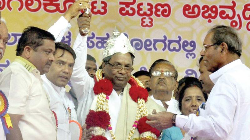 Chief Minister Siddaramaiah at the launch of developmental programmes in Bagalkote on Wednesday