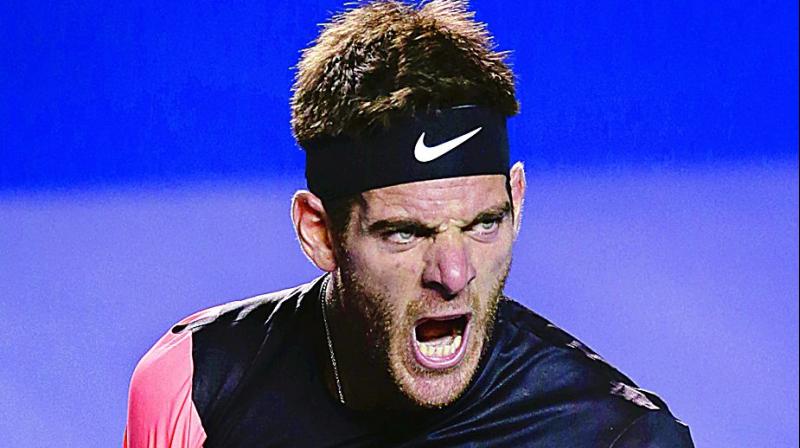 Juan Martin Del Potro of Argentina reacts after scoring match point against Germanys Alexander Zverev in their semifinal match at the Mexican Tennis Open. 	(Photo:AP)
