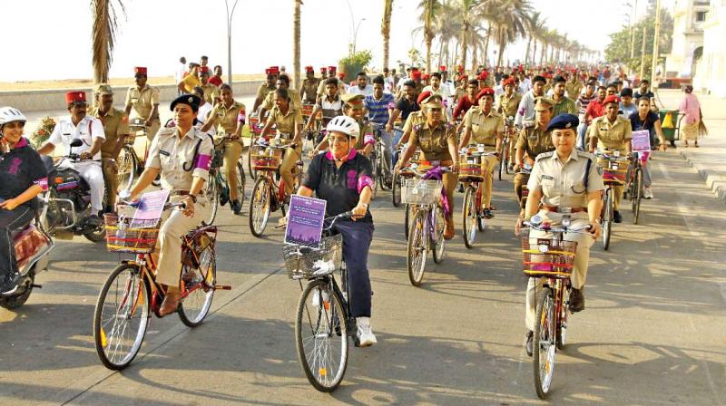 Lt Governor Kiran Bedi participates in the 12-km rally marking the start of the week-long Womens Day celebration. 	(Photo:DC)