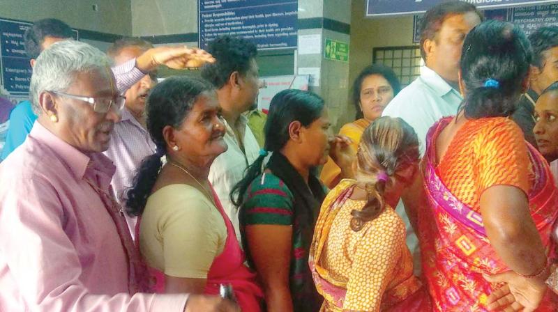 Senior citizens and women jostle for space in the same queue at KC General Hospital