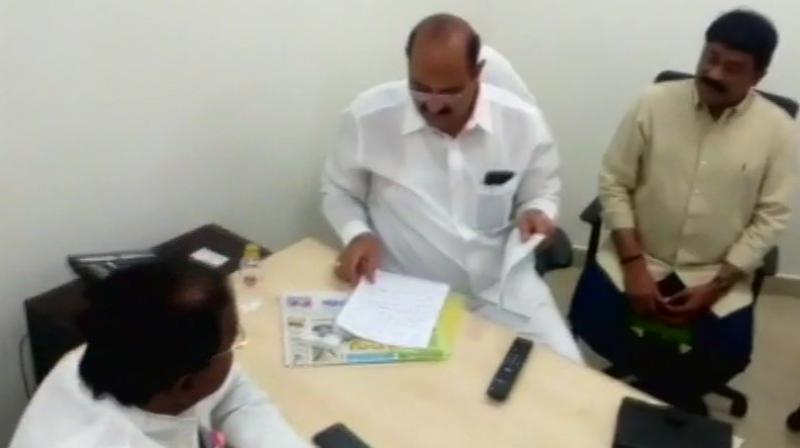 Two BJP Ministers in Andhra Pradesh cabinet submitted their resignation in the CM office in Amaravati. (Photo: ANI)