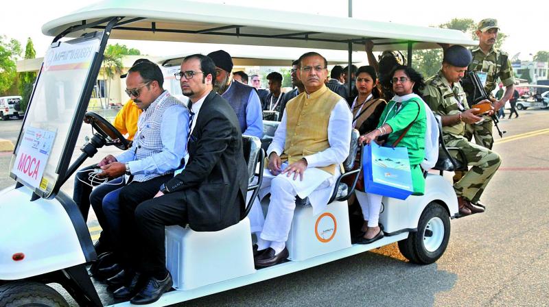 MoS (civil aviation) Jayant Sinha at the Wings India exhibition in Hyderabad on Friday. (Photo:Gandhi)