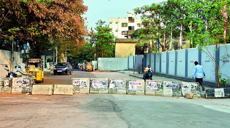 The road next to St Johns Church that has been closed and barricaded.  (Photo:DC)