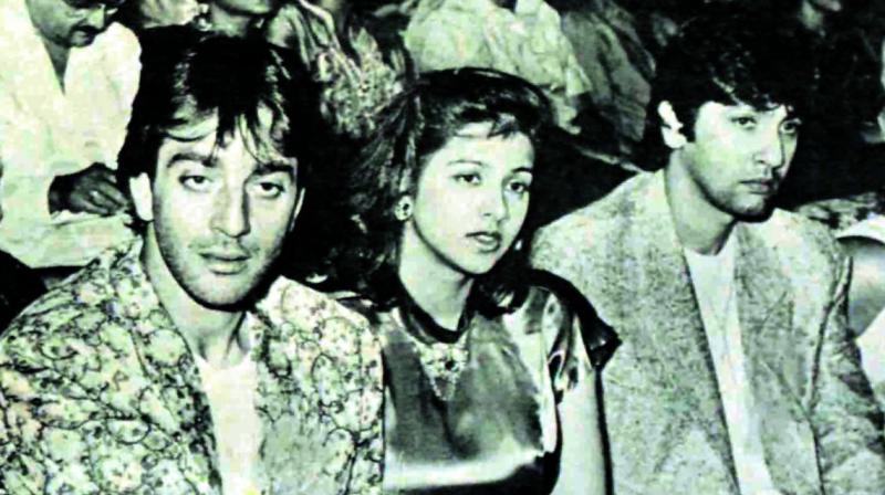 Sanjay Dutt with first wife Richa Sharma and Kumar Gaurav.