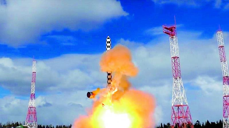The Defence Ministry said the launch from Plesetsk in northwestern Russia tested the Sarmat missiles performance in the initial stage of its flight.