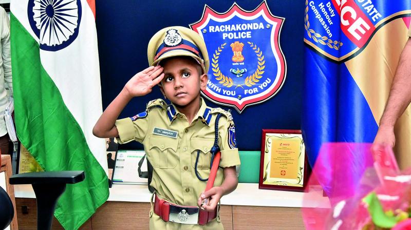 D. Ishan from Medak salutes as he takes charge as commissioner at Gachibowli on Wednesday.  (Photo:DC)