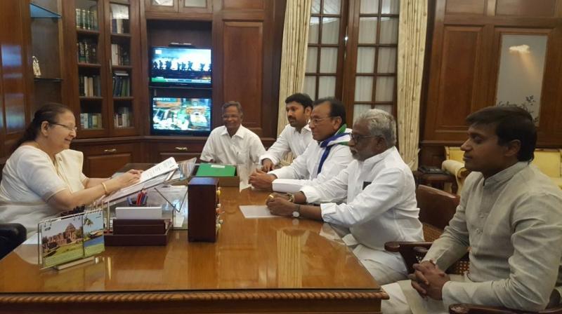The five MPs are Vara Prasad Rao V, YV Subba Reddy, PV Midhun Reddy, YS Avinash Reddy and the party floor leader Mekapati Rajamohan Reddy. (Photo: ANI/Twitter)