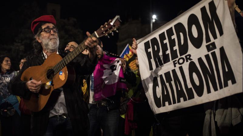 Independence supporters gather in Barcelonas main square, Spain, Sunday. (Photo: AP)