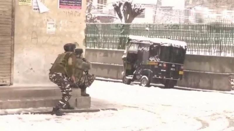 However, one CRPF jawan was killed and a J&K policeman was injured in a gunfight raging in the neighbourhood of the CRPFs 23rd Battalion camp, the intended target, in Srinagars Karan Nagar area. (Photo: ANI | Twitter)