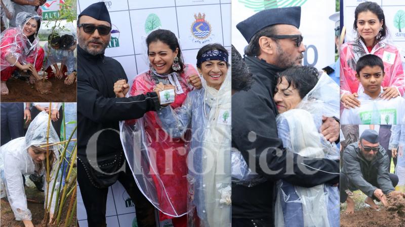 Pics: Amid heavy rain, Kajol, Jackie participate in tree plantation drive