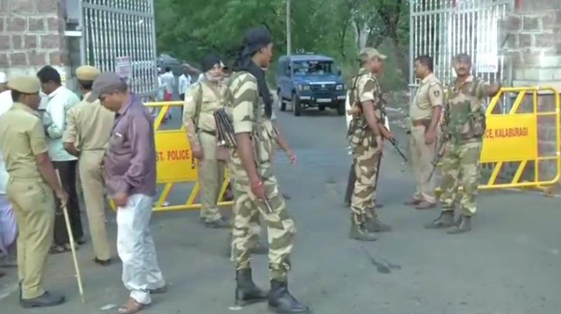 A thick blanket of security has been put in place across Karnataka to ensure a free and fair counting of votes. (Photo: ANI/Twitter)