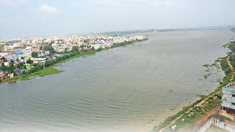 Retteri lake, one of the large waterbodies in north Chennai, is receiving copious inflows, thanks to incessant rains. (Photo: DC)