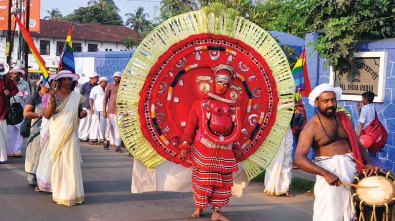 The cultural procession organised as part of the 64th cooperative anniversary celebrations near Tagore Centenary Hall on Tuesday.