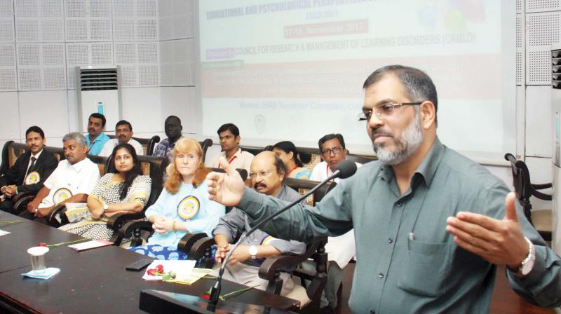 Calicut University vice-chancellor Dr K. Muhammed Basheer addresses the seminar on learning disability on the varsity campus on Friday.(Photo: DC)