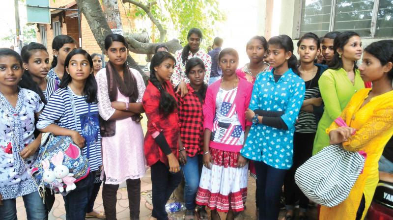 The girl students who represent state in National Roll Ball Tournament Under-19 and Under-17 categories.  (Photo: A.V. MUZAFAR )