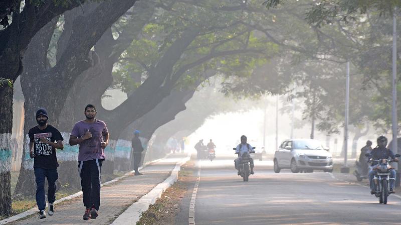 Early morning walkers and motorists were taken by surprise on Friday with the dense morning fog reducing the visibility considerably. 	 DC