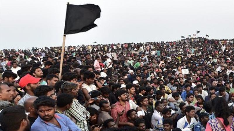 Pro-Jallikattu protesters during a demonstration against the ban on the Jallikattu at Marina Beach in Chennai. (Photo: AP)