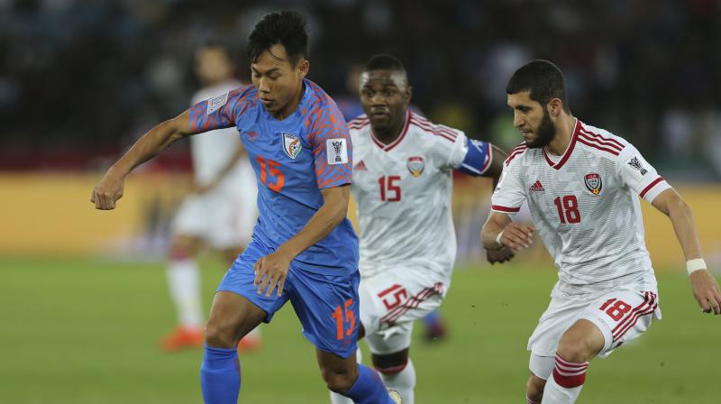 Khalfan Mubarak and Ali Mabkhout were on target for United Arab Emirates as the Asian Cup hosts beat India 2-0 on Thursday to close on a spot in the last 16. (Photo: AP)