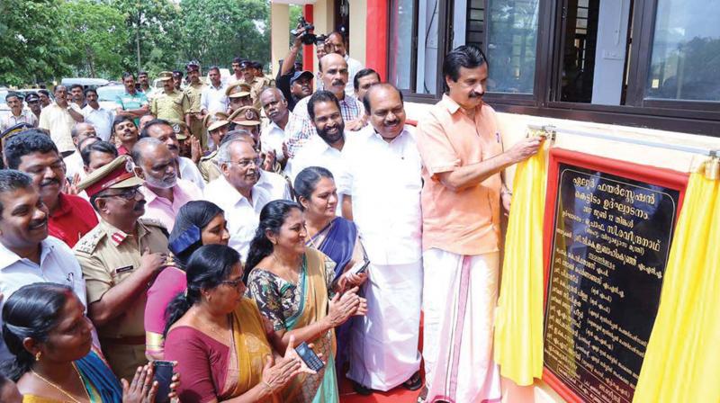 Education minister C Raveendranath inaugurates the new fire station at Eloor, near Kochi, on Monday.
