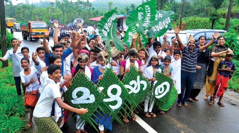 Students at the beginning of Rain Walk in the Wayanad Ghats last year. (File pic)