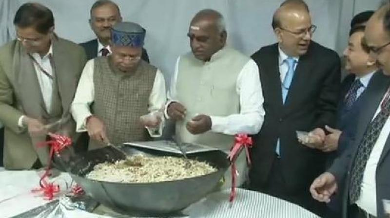 Halwa Ceremony was held today in North Block, New Delhi to mark the Ceremonial beginning of printing of Budget 2019. (Photo: ANI)